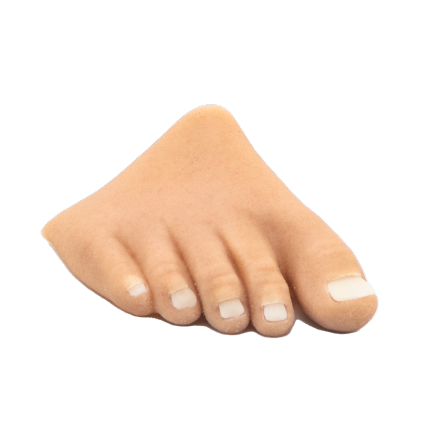 prezentacja silikonowej protezy uzupełniającej stopy wraz z paznokciami dla osób po amputacji oraz z wadami wrodzonymi